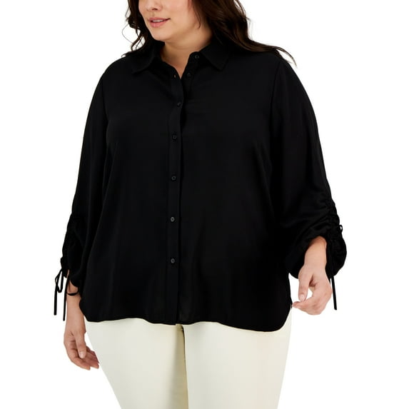Plus Size Ruched-Sleeve Blouse Anne Black 3X
