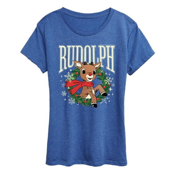 Rudolph - Rudolph Wreath Collegiate - Women's Short Sleeve Graphic T-Shirt