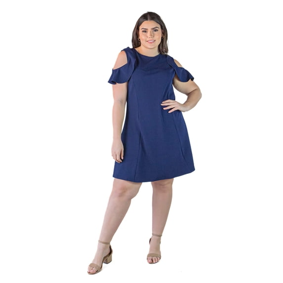 Plus Size Ruffle Cold Shoulder Knee Length Dress