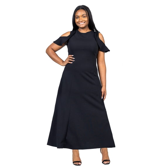 Plus Size Ruffle Cold Shoulder Maxi Dress