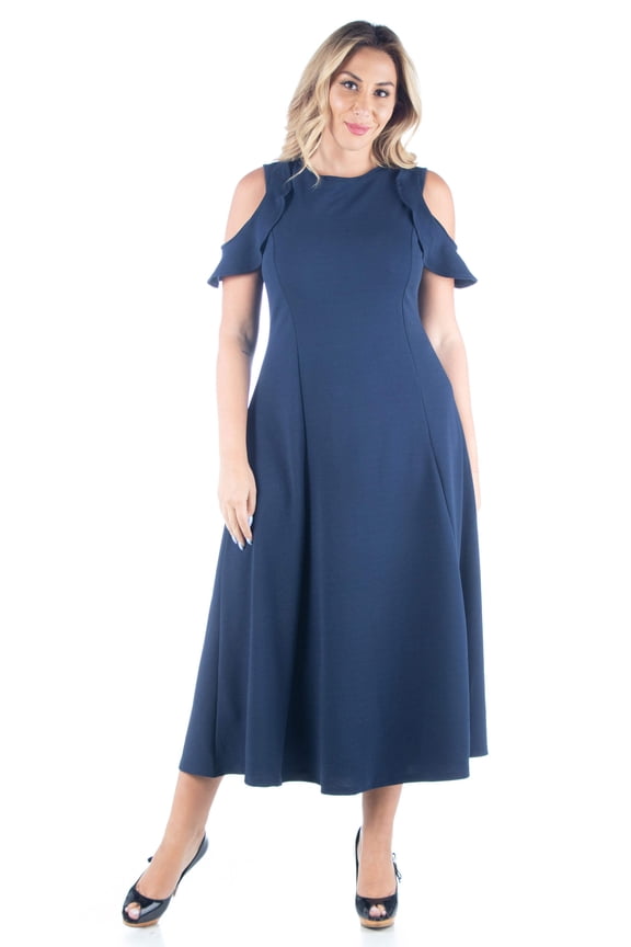 Plus Size Ruffle Cold Shoulder Maxi Dress