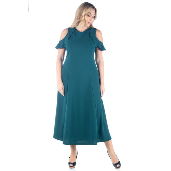 Plus Size Ruffle Cold Shoulder Maxi Dress