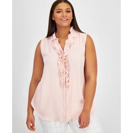 Plus Size Ruffle-Front Blouse Rosebud 2X