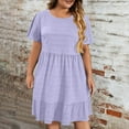 thumbnail image 1 of Plus Size Ruffle Mini Dress Women's Short Sleeve Textured Tiered Flowy Midi Dress Purple 3XL, 1 of 7