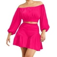 thumbnail image 1 of Plus Size Ruffle Off Shoulder Peplum Two Piece Set For Women Casual Puff Sleeve Flattering Waistline Outfit, 1 of 2