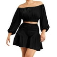 thumbnail image 1 of Plus Size Ruffle Off Shoulder Peplum Two Piece Set For Women Casual Puff Sleeve Flattering Waistline Outfit, 1 of 2