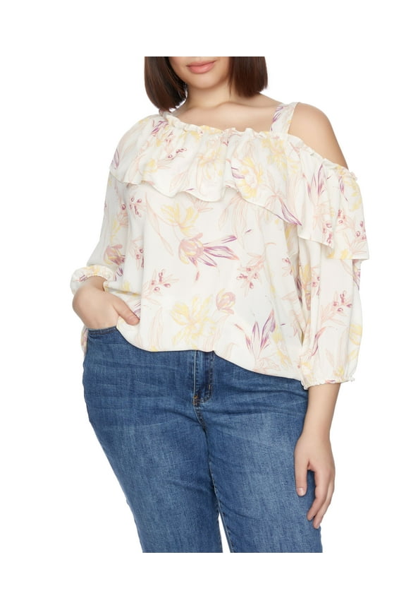 Plus Size Ruffle One Shoulder Top Snow White 3X