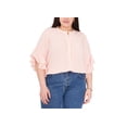 thumbnail image 1 of Plus Size Ruffle Sleeve Henley Blouse Summer Rose 2X, 1 of 1