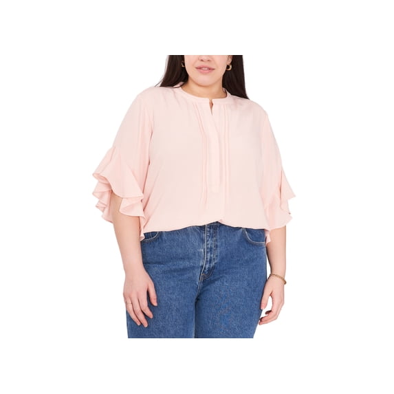 Plus Size Ruffle Sleeve Henley Blouse Summer Rose 2X