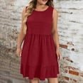 thumbnail image 1 of Plus Size Ruffle Tank Dress Women's Sleeveless Textured Tiered Midi Dress for Beach Casual Red XL, 1 of 7