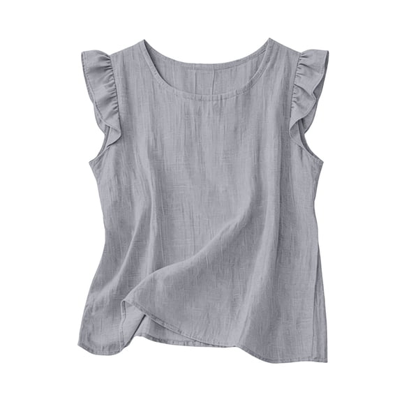 Plus Size Ruffle Tank Tee Blouse Top Casual Tops for Women Plus Size Peasant Blouses Going Out Tops for Women Trendy Sleeveless Summer Tops Casual Linen Tank for Women Cami Undershirts
