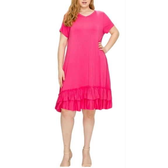 Plus Size Ruffle-trim Georgette Swing Dress