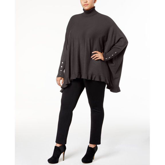 Plus Size Ruffled Cape Sweater Stadium Grey Gray 1X