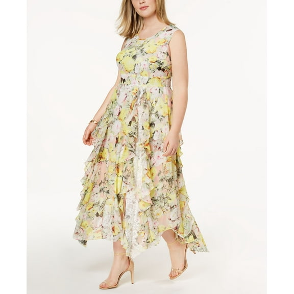 Plus Size Ruffled Lace Maxi Dress Mixed Floral Bouquet 20W