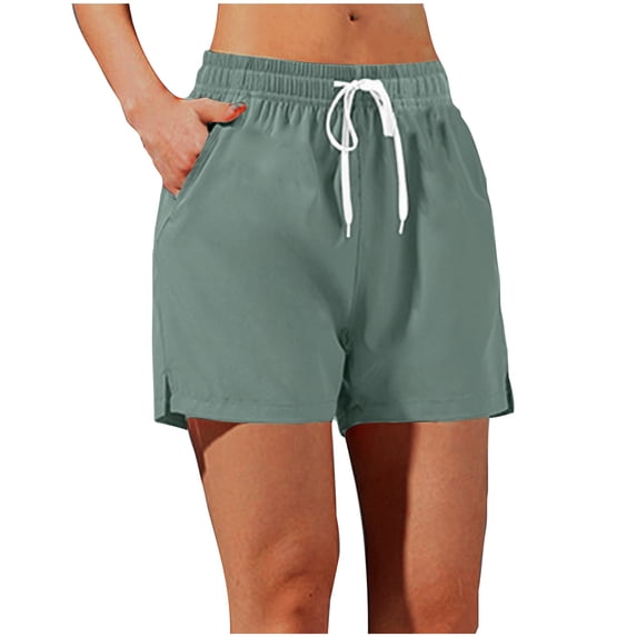 Plus Size Running Shorts Women Lightweight Breathable Gym Training Sports Short Pants Green XL