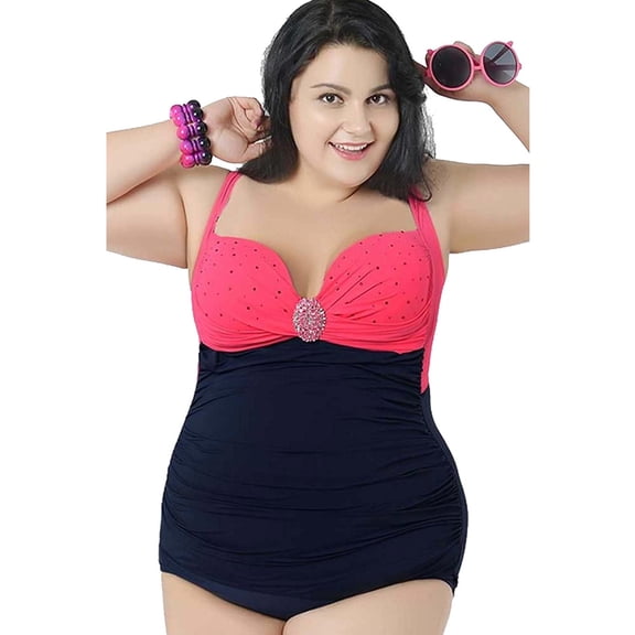 Plus Size Rushed Front Tie Back Padded One Piece Swimsuit Swimwear