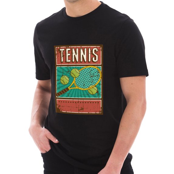 Plus Size Rusty Tennis Racquet Cotton Short Sleeve Graphic Shirt - Black 3XL