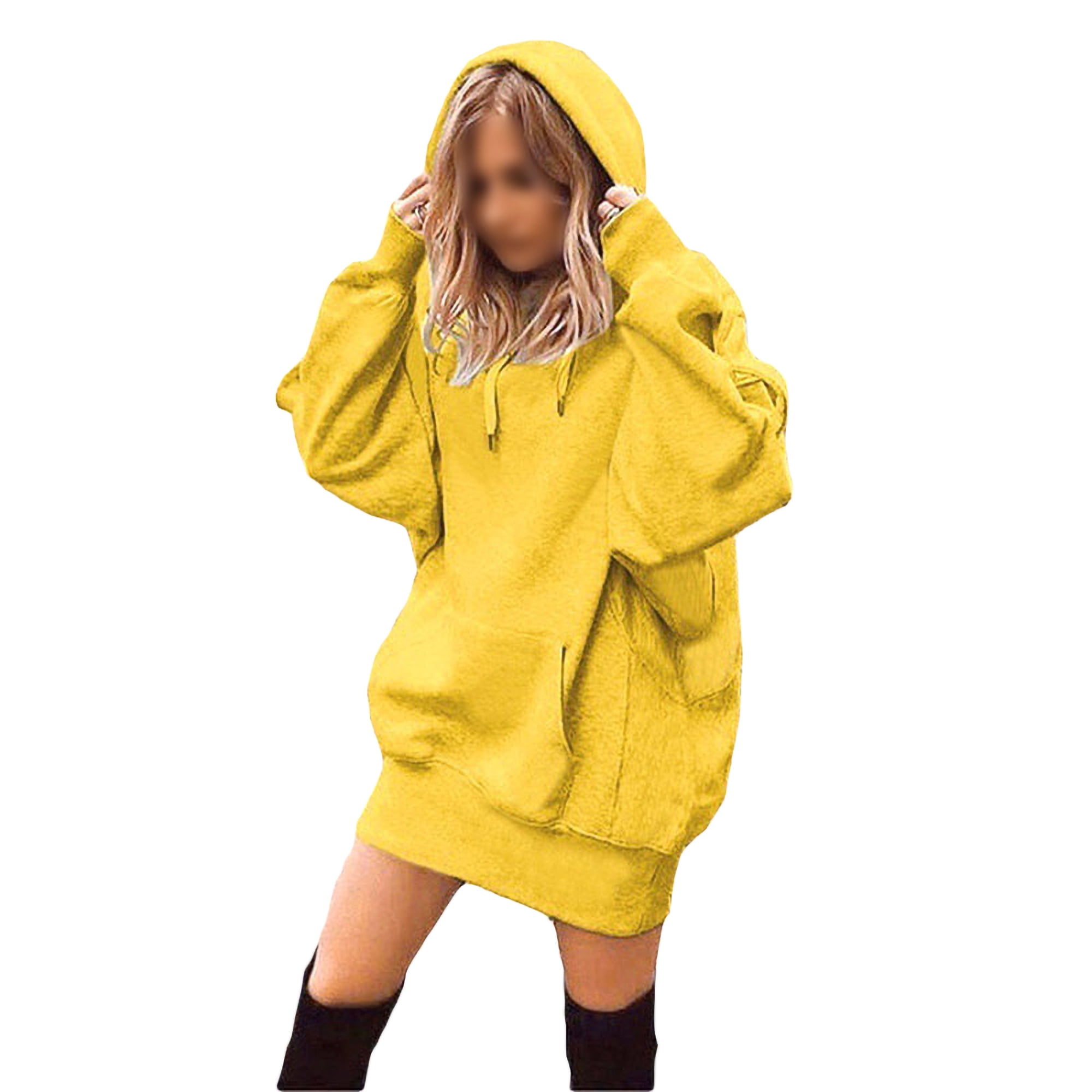 Plus Size S-XXXXXL Women Long Sleeve Hooded Pockets Pullover Hoodie Dress  Tunic Sweatshirt Autumn Winter Long Hooded Tops - Walmart.com