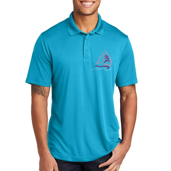 Plus Size Sailing Boat Graphic Design PosiCharge Competitor Polo Tee Shirt - Atomic Blue XL