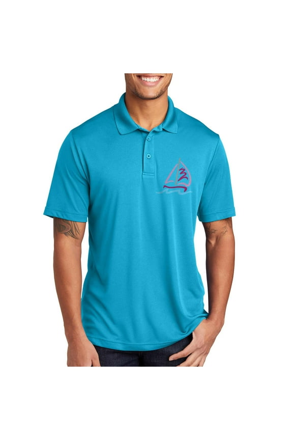 Plus Size Sailing Boat Graphic Design PosiCharge Competitor Polo Tee Shirt - Atomic Blue XL