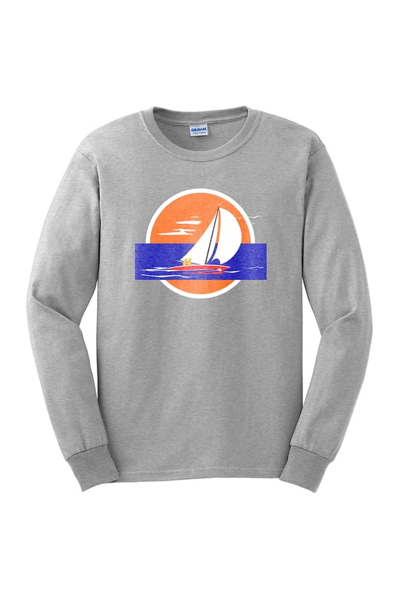 Plus Size Sailing Sunset Graphic Men's Ultra Cotton Long Sleeve T-Shirt - Ash 2XL