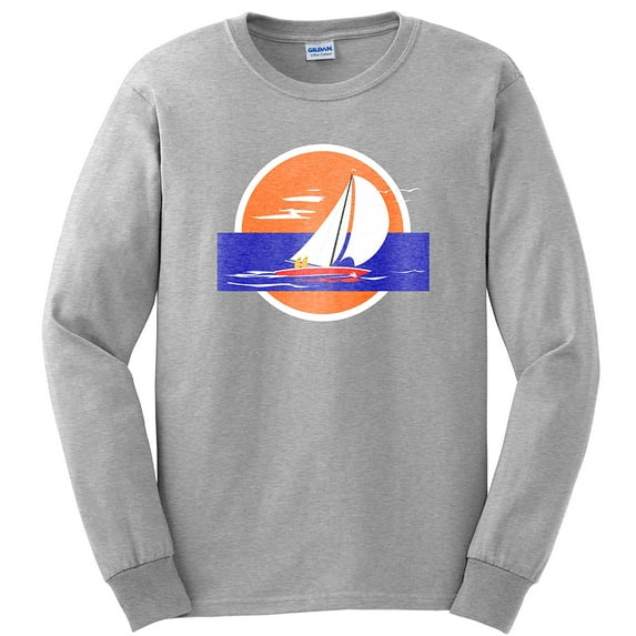 Plus Size Sailing Sunset Graphic Men's Ultra Cotton Long Sleeve T-Shirt - Ash 3XL