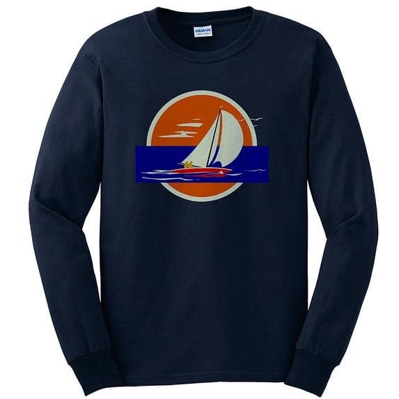 Plus Size Sailing Sunset Graphic Men's Ultra Cotton Long Sleeve T-Shirt - Navy 2XL