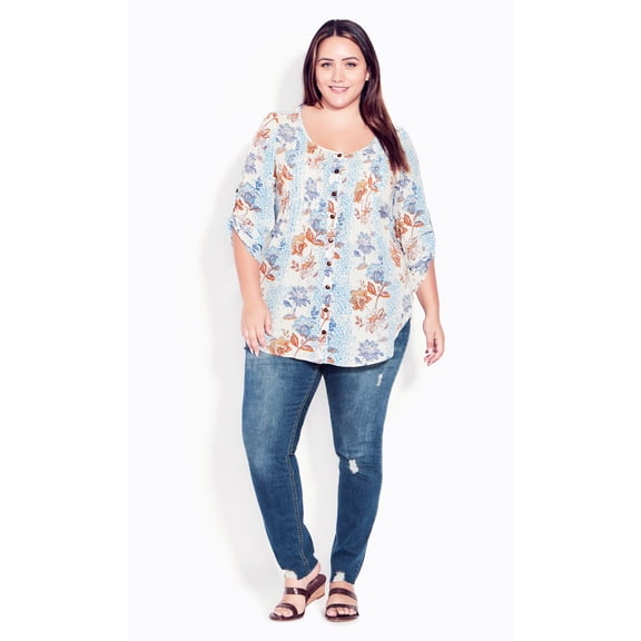 Plus Size Sandy Pintuck Print Shirt Jacobean Animal 20W