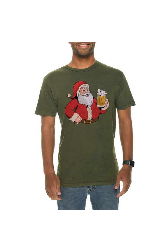 Plus Size Santa Brew Graphic Design Vintage Crewneck Tee - Vintage Olive 2XL