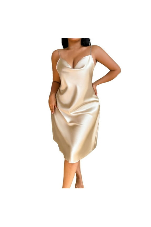 Plus Size Satin Babydoll Nightgown – Deep V-Neck Chemise for Sexy Sleepwear & Lingerie