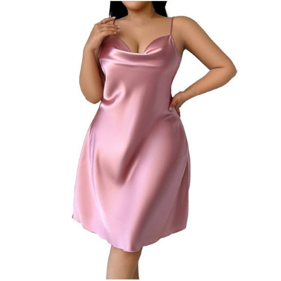 Plus Size Satin Babydoll Nightgown – Deep V-Neck Chemise for Sexy Sleepwear & Lingerie