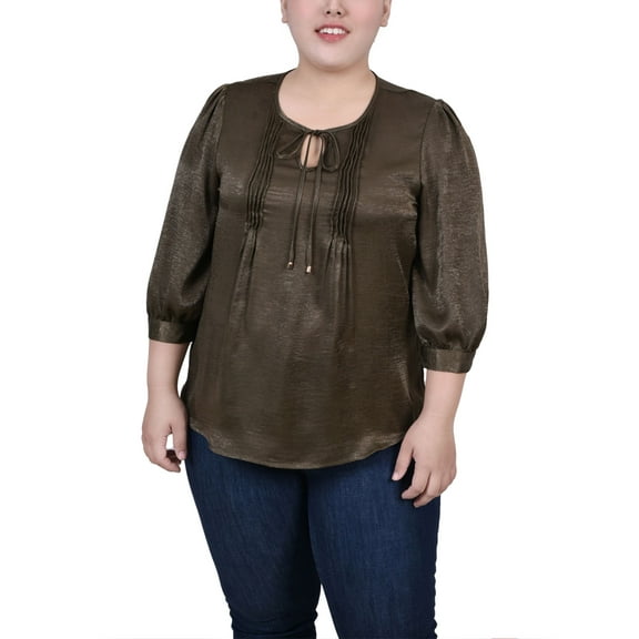 Plus Size Satin Blouse Olive 1X