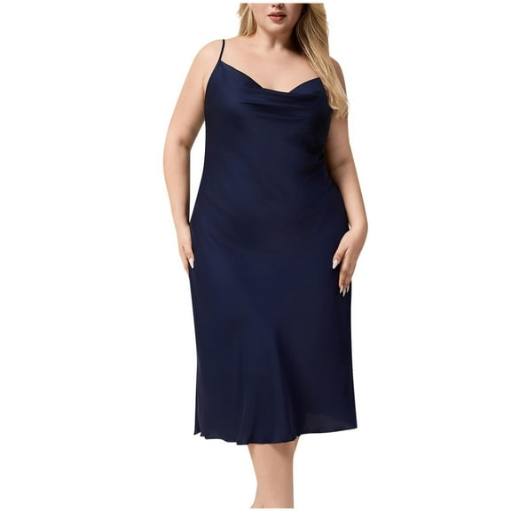 Plus Size Satin Slip Dress for Women Cowl Neck Sleeveless Midi Dress Summer Casual Party Night Out Dresses