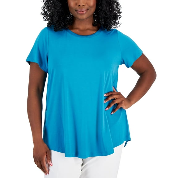 Plus Size Satin Trim Neck Short-Sleeve Top Seafrost 2X