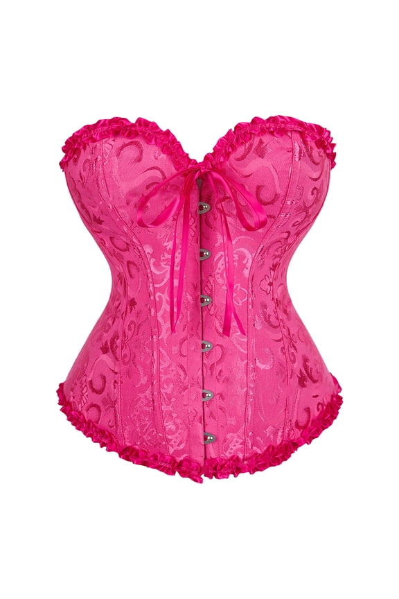 Plus Size Satin Trim Overbust Corset Bustier Top Body Shaper Tummy Control Pink 3Xl