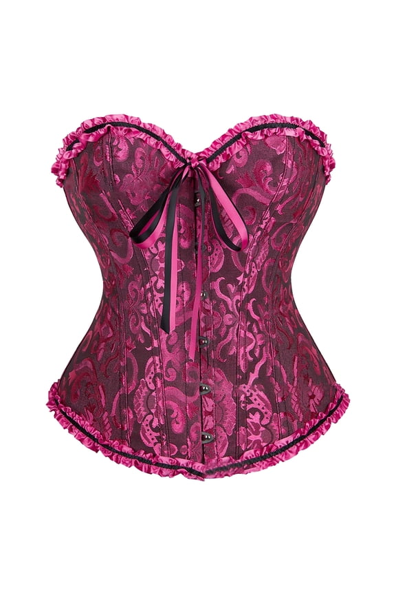 Plus Size Satin Trim Overbust Corset Bustier Top Body Shaper Tummy Control Red 3Xl