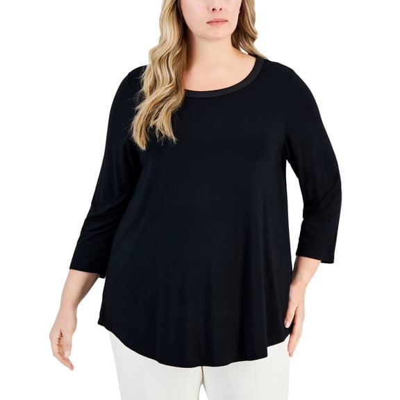Plus Size Satin-Trim Top Deep Black 2X