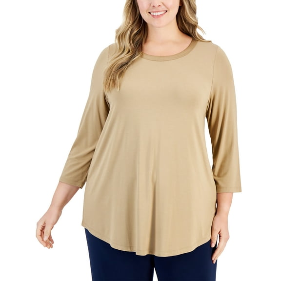Plus Size Satin-Trim Top New Fawn 3X