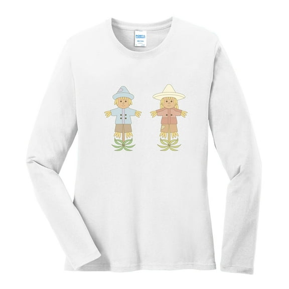 Plus Size Scarecrows Set Long Sleeve Cotton Graphic Shirt - White XL