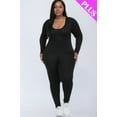 thumbnail image 1 of Plus Size Scoop Neck Long Sleeve Bodycon Jumpsuit, 1 of 5