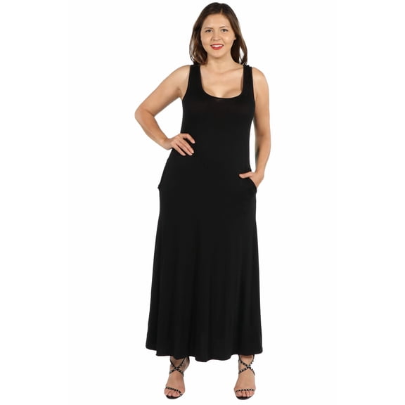 Plus Size Scoop Neck Pocket Tank Maxi Dress