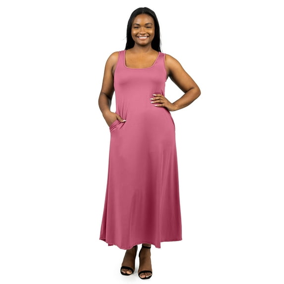Plus Size Scoop Neck Pocket Tank Maxi Dress
