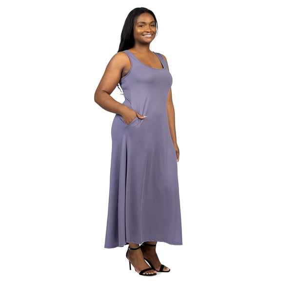 Plus Size Scoop Neck Pocket Tank Maxi Dress