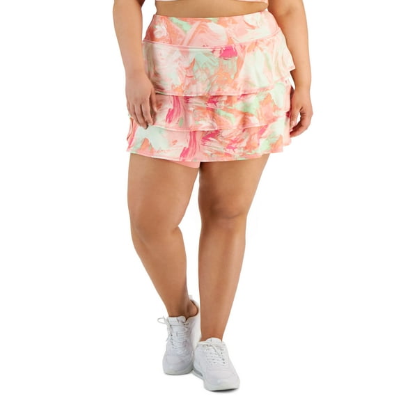 Plus Size Scratched Paint Flounce Skort Pink Shock 2X
