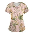 thumbnail image 1 of Plus Size Scrub Top，Scrub Tops Womens Cute Easter Printed Nurse Uniforms 2026 Short Sleeve Scrub V Neck Shirt with Pockets，Light pink，XXL, 1 of 3