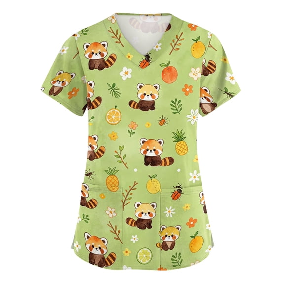 Plus Size Scrub Tops for Women Stretch Fashion Nurse Shirts Cute Animal Printed Scrubs Tops Easy-Care Fabric for All-Day Comfort - Green - 5XL