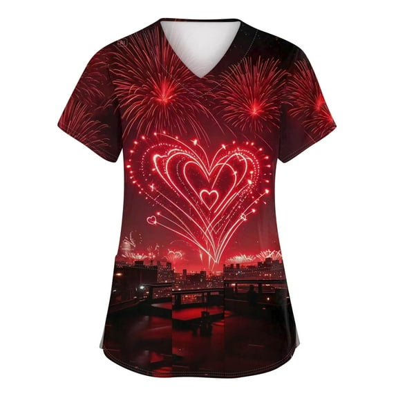 Plus Size Scrubs Tops for Women Funny 2026 Happy New Year Print Tops for Women Short Sleeve Nursing Uniforms Soft Stretchy Scrub Shirts