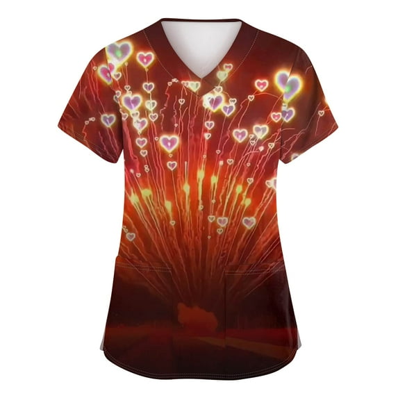 Plus Size Scrubs Tops for Women Funny 2026 Happy New Year Print Tops for Women Short Sleeve Nursing Uniforms Soft Stretchy Scrub Shirts