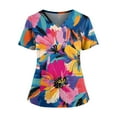 thumbnail image 1 of Plus Size Scrubs, Women'S Nurse Scrubs Tops-Floral Print V Neck Short Sleeve Pocket Side Slit Scrub Top, Soft Stretchy Work Uniform Healthcare Pants Flare Tops Sweatshirts (5XL, Royal Blue) ZMTing, 1 of 5