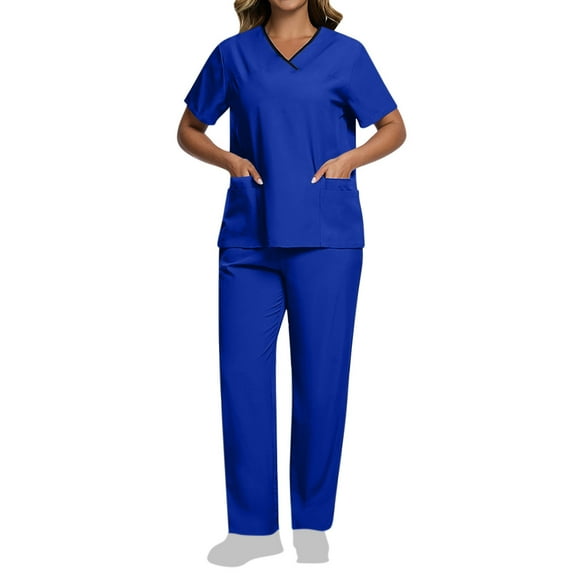 Plus Size Scrubs for Women Stretch Two Piece Plus Size Scrub Sets Outfits V Neck Short Sleeve Medical Uniforms & Scrubs Medical Scrubs Wide Leg Jogger Set Scrubs Men Set, Dark Blue M